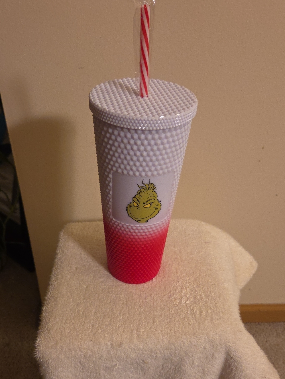Grinch Red to White Ombre Studded Tumbler with Straw
